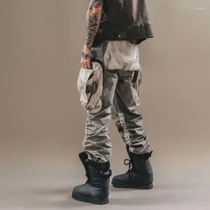 Pantaloni da uomo Stile Techwear Tasca grande Wasteland Distressed Pieghe Accumulo Fasciatura alla caviglia Lavoro Designer di nicchia Abbigliamento