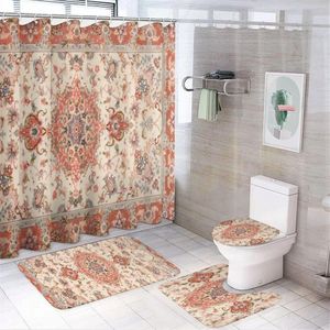 Shower Curtains Set Of 4 Printed Curtain Decoration Bathroom Waterproof Cover Screen Cushion Toilet