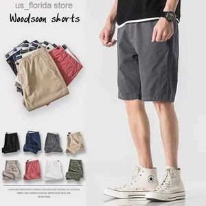 Men's Shorts Autumn mens casual shorts American high-end fashion solid color commodity pants high-quality pure cotton washed breathable pants Y240320