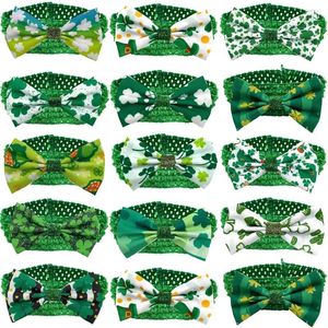 Hundkläder St Patrick's Day Collar Pet Bow slips med Elastic Band Green Clover -mönster för små mellersta stora tillbehör