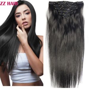 Extensions ZZHAIR 100% Remy Human Hair Extensions 16"24" 7Pcs Set 80g Clips In Full Head Straight Natural