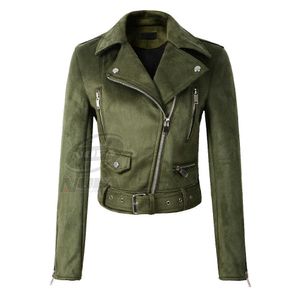 Women Faux Soft Leather Suede Jacket Coat Lady Motorcycle Punk Black Short Zipper Design Pink Green Coats