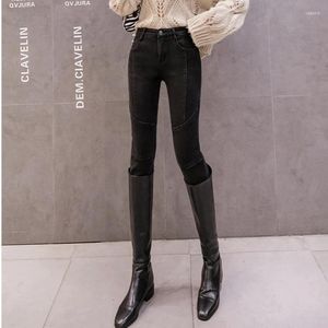 Kvinnors jeans vinterfleece lapptäcke hög midja ankel längd byxor kvinna stretch mager blyerts mujer sammet stövlar
