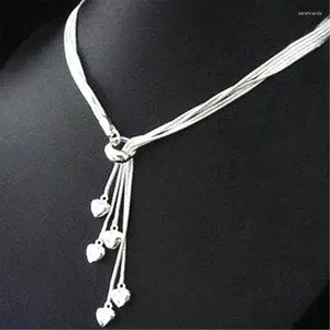 Choker 925 Sterling Silver Heart Pendant Long Elegant Jewelry For Ladies Muliti Chain Necklace Wedding Evening Party Jewellery