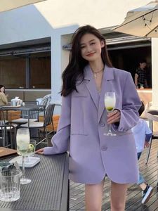 Kvinnors kostymer taro lila kvinnor passar jacka 2024 vår och höst koreansk stil överdimensionerad design nisch office lady lose casual blazer topp