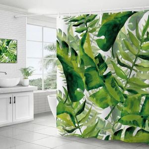 Shower Curtains Easy Installation Curtain Elegant Quick-drying Plants Print With Hooks For Bathroom Decoration Waterproof