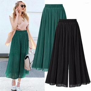 Kvinnors byxor bredben stilfullt plus storlek brett ben för kvinnor elastiska höga midja byxor fest mode lösa kjolar solid färg