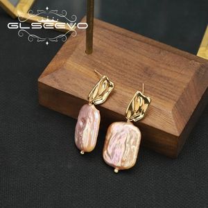 Glseevo Geometric Inrhombus StudEarrings Woman Dangle Baroque Pearl Eardrop Korean Style Trendy Wedding Jewelry 240311