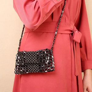 Drawstring Fashion Retro Hand Knitted Beaded Mobile Phone Women's Shoulder Bags Silver Crossbody Bag Casual Versatile Wallet