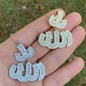 Mens Islam Pendant Vvs Moissanite Diamond 14K Gold Over Solid Sier Real ICY Allah Necklaces