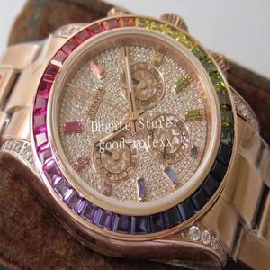 Chrono Eta 7750 Uhren Herren Automatik Chronograph Uhr Herren 904L Stahl Diamant Zifferblatt Lünette Kristall Roségold Regenbogen 116598 194w