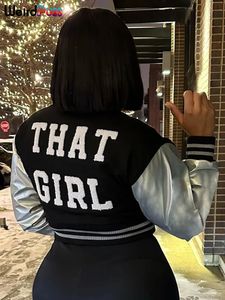 Weird Puss Fluffy Letter Short Jacket Varsity Women Hipster Läderhylsa Patchwork Y2K Baseball Casual Wild Streetcoat Outwear 240320