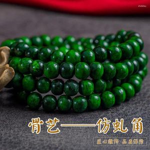 Strand boi osso esculpido contas redondas verdes angustiado antigo malaquita diy acessórios pulseira