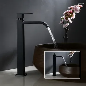 Bathroom Sink Faucets Black Classic Waterfall Spout Basin Faucet Stainless Steel Tall Lavatory Vessel Tap Only Cold Water For Bathtu