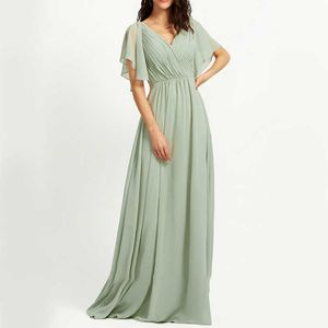 Damen-Abschlussballkleid in Übergröße, lang, kurzärmelig, elegantes Mutter-der-Braut-Chiffon-Kleid, schlichtes Partykleid