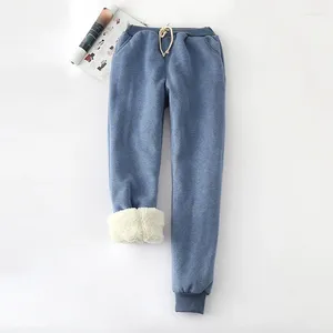 Pantaloni da donna invernali in pelle di agnello più spessa elastica in vita pantaloni larghi casual in cotone tinta unita Harem da donna