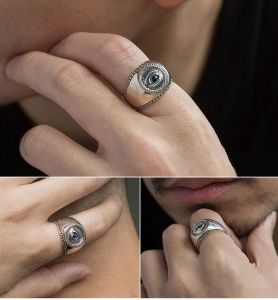 Högkvalitativ Demon Eye Fashion Hip Hop Ring Goth Punk Eye pekfinger 14K Gold Ring Mens smycken grossist