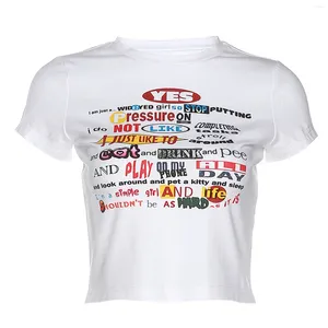 Kvinnors T-skjortor Kvinnor Summer Crop Tops Colorful Letter Print Kort ärm Runda hals Display Navel T-shirt Klubbkläder