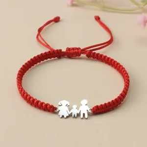 Braccialetti con ciondoli Bracciale con cordino rosso fortunato intrecciato fatto a mano Semplice regolabile in acciaio inossidabile Famiglia papà mamma figlio per donne uomini