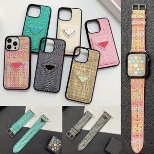 Luxury Phone Case Designer för iPhone 15 Pro Max Case Card Holder iPhone 14 Pro Max 12 13 11 XS MAX X XR 15 Plus Case Weave Triangle Apple Watch Band Rand PhoneCase Cover