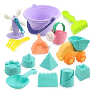 Sand Play Water Fun 2022 14Pcs/set Beach Sand Toys Soft Rubber Beach Bucket Playset Fun Toys Gift for Kids Summer Outdoor Fun Drop Ship Random Color 240321