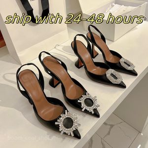 Amina muaddi Women High Heeled Sandals Women Satin Slingback Pumps Pointed High Heels Genuine Pumps Crystal-Sunflower Lady Party Wedding Shoes