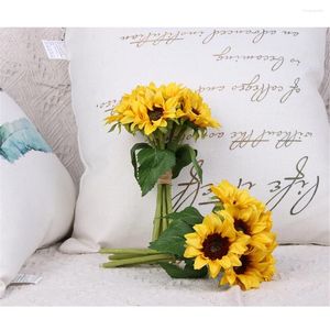 Flores decorativas 6 peças girassol artificial ao ar livre simulação de casamento da família decorações florais realistas adereços de festa de escritório