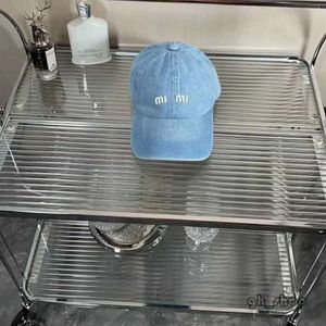 Miui Hdesigner Hat Casquette Miui Caps Water Washing Denim Blue Baseball Cap with Curved Brim and Sunscreen Versatile Edition Used Cap for Men and Women 199