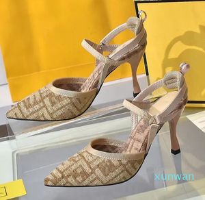 디자이너 샌들 스틸레토 여름 패션 여성 신발 뾰족한 발가락 예쁜 활 ​​동향 캔버스 사무실 신발