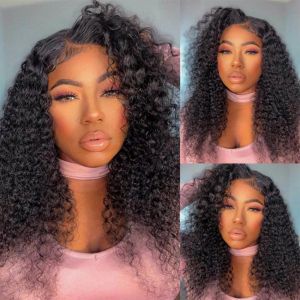 Wigs 12a Mongolian Kinky Curly Pactles com fechamento Remy Human Hair 3 Facos com HD Fechamento Deep Curly Weave Bundles com fechamento