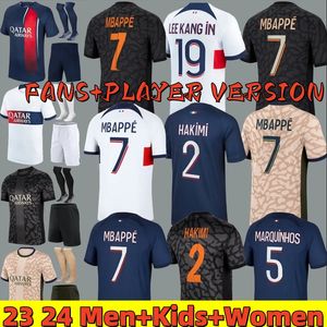 2024 2025 Paris Mbappe #7 Maglie da calcio Hakimi a casa 24 25 Stadium Psges Ugarte Maillots De Football Shirt Match Marchese Match Lee Kang in Uniform Kid Kit set