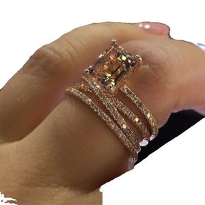 Ringar Morganite Fashion Multilayer Rose Gold Color Wedding Jewelry Champagne Crystal Stone Ring Bague For Women Mother Days Gifts