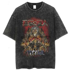 Męskie tshirty Anime Attack na Titan Acid Wash T Shirt Czarny graficzny letni hip -hopowy wierzchołek 100 bawełnianych manga zabytkowe koszulki dla człowieka 11