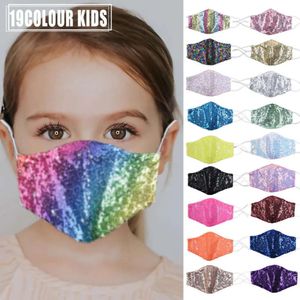 3D Mode waschbar 19 Farben NEU Bling wiederverwendbare Kindermaske mit PM2.5-Filter Pailletten glänzende Gesichtsabdeckung Kinderhalterung Designer-Masken s