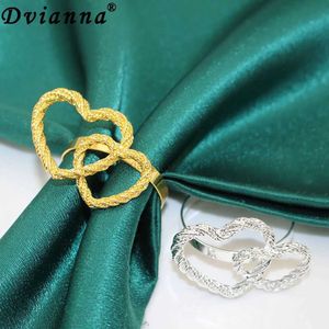 Towel Rings 6Pcs Double Heart Shaped Napkin Rings Gold Napkin Ring Holder for Valentine Wedding Birthday Party Dinner Table Decor HWM182 240321