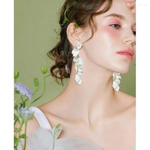 Dangle Earrings 2024 White Long Acrylic Rose Petal Exaggerated Flower Drop Floral Tassel For Women