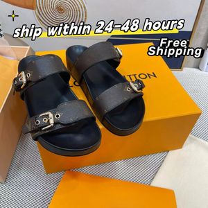 Women Flat Sandals High Quality Designer Slipper Genuine Leather Shoes Ladies Beach Effortlessly Brand Stylish Slipper Straps Adjusted Gold Buckles Free Shipping