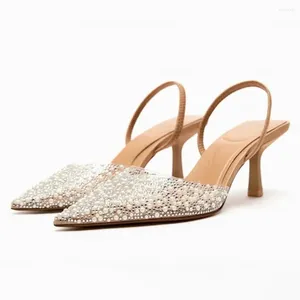 カジュアルシューズTraf Peal Tanspatent Stileetto Heels 2024 Plained Toe Slingbacks Pumps for Womenエレガントなオフィスレディースサンダル