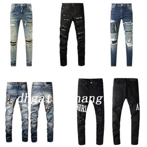 Dżinsy Designer dżinsy dżinsy fioletowe dżinsy High Street Hole Star Patch Męskie damskie haftowe panele haftowe Spodnie rozciągające Slim-Fit Spodary 928717345