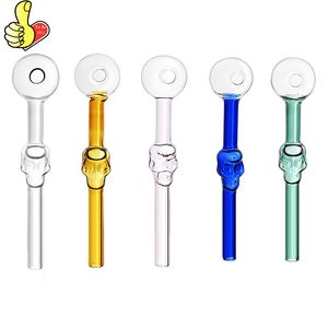 Tubi per unghie per tubi da fumo all'ingrosso in fabbrica Mix colorato Borosilicato di alta qualità 12 cm di spessore inebriante Tubo per bruciatore a nafta in vetro a forma di teschio Dritto