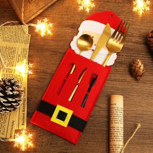 Party Decoration 3pcs Santa Hat Reindeer Christmas Year Pocket Fork Knife Cutlery Holder Bag Home Table Dinner Tableware 25