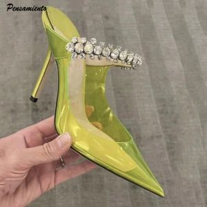 Pumpar stjärnstil kristall klar mjuk pvc kvinnor pumpar mode Mary Janes High Heels Female Mules Spring Summer Party Prom Slides Shoes