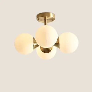 Ceiling Lights All Copper Milk White Glass Lamp 4 Brass American Style Bedroom Light Aisle Staircase Indoor Lighting