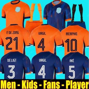 メンフィス25オランダヨーロッパカップ23 24ホランドクラブジャージージョンヴァージルダンフリースバーグヴィジン2024 Klaassen Blind de Ligt Men Kids Kitフットボールシャツ