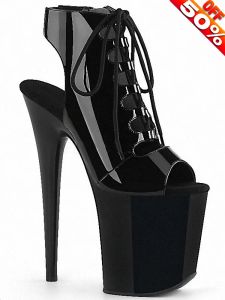 Сапоги черные патентные кожаные лодыжки лето -андал с низкой трубкой женские ботинки 20 см высотой каблук
