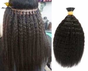 I Tip Prebonded Hair Natural Black Color Remy Virgin Kinky Straight HairExtensions Fluffy HumanHair Bundles 100g4365385