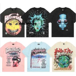 Hellstar Shirts American Fashion Brand Body는 재미있는 인쇄 빈티지 고품질 이중면 디자이너 캐주얼 짧은 슬리브 티셔츠 남성과 여성