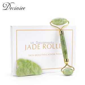 Face Massager Natural Jade Facial Roller Guasha Set Scraper Green Jade Eye Massage Facial Enhancement Body Slimming Skin Care Tool 240321