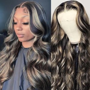 13x6 Podświetl Ombre koronki przednie peruka ludzkie włosy 1b27 Balayage Body Wave HD koronkowe peruki czołowe czarne i blondynka