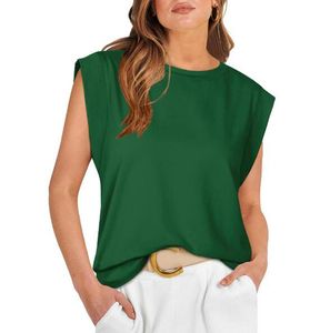 Womens Summer Crewneck Tank Top Sleeveless Cap Sleeve Tops Casual Loose 2024 Fashion Basic Tees Shirts 2403212